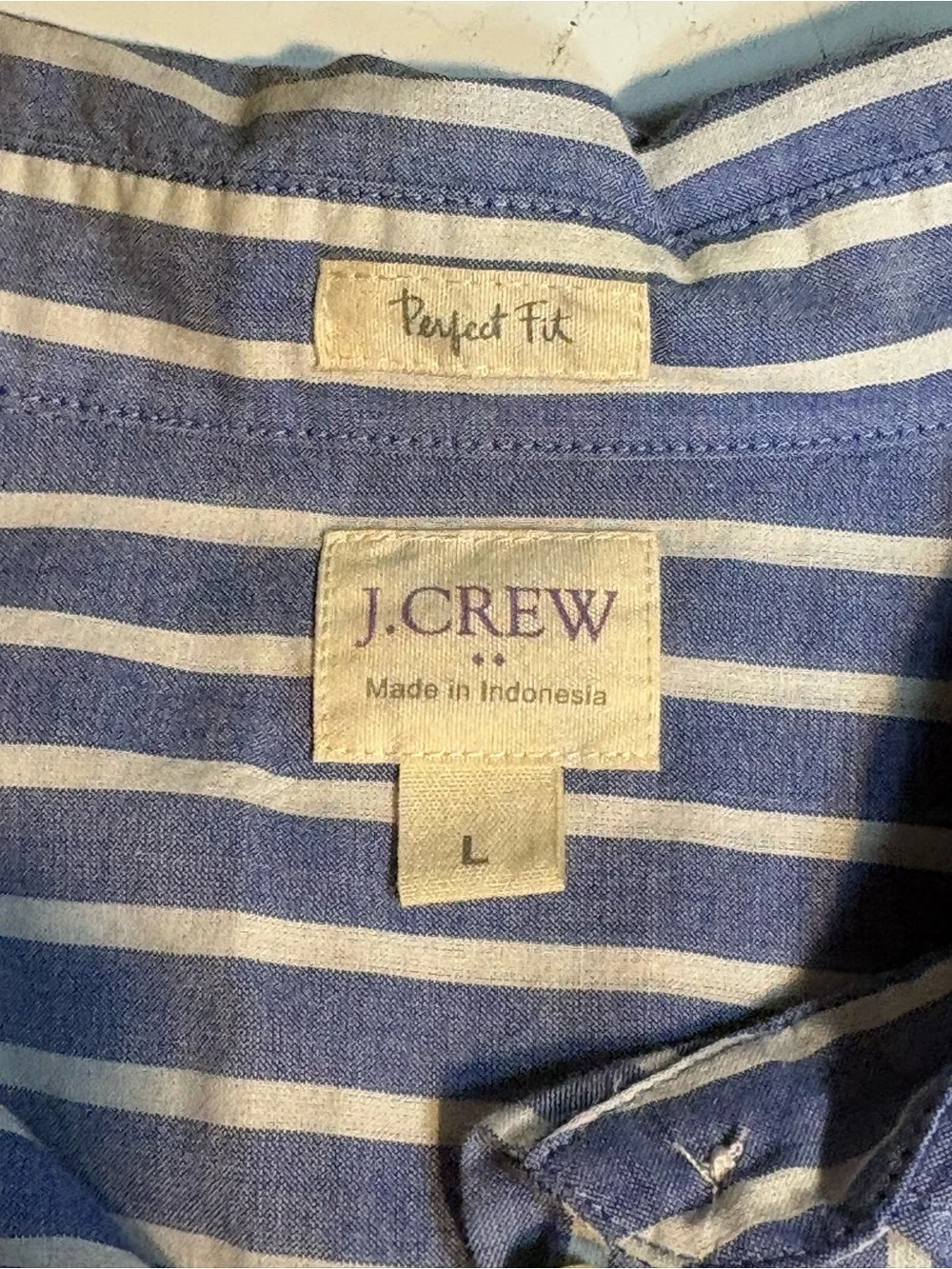 J.Crew Perfect Shirt Button-Up featuring a blue and white striped pattern large